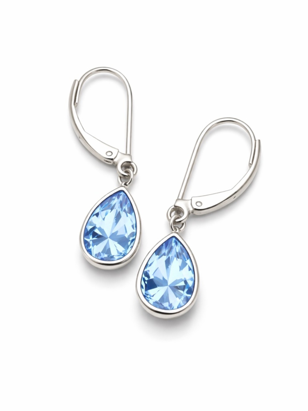 14K White Gold Blue Topaz Pear Bezel Leverback Earrings XRF Auth Fine Jewelry - Picture 12 of 12